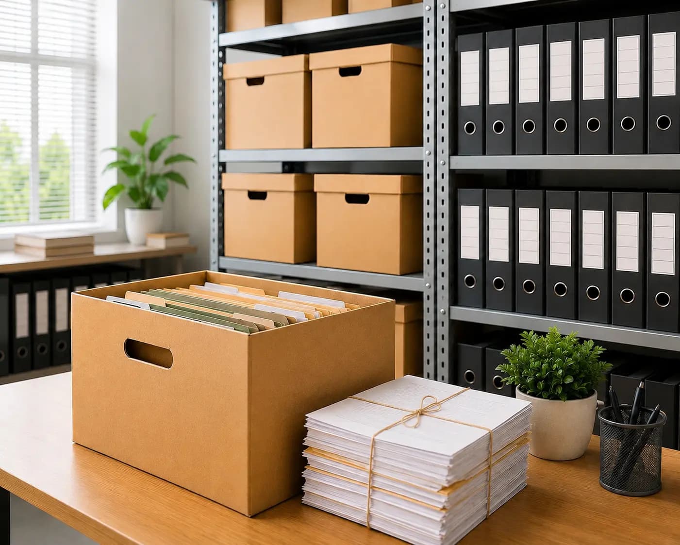 Boxes of documents in storage
